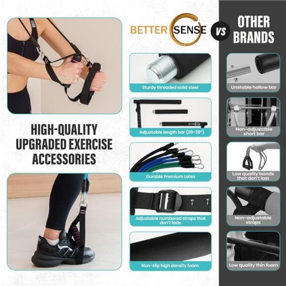 Upgraded Pilates Bar Kit – 39” Adjustable Exercise Equipment for Men, Women - Picture 3 of 7